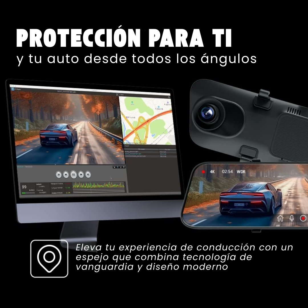PRO 4K MIRROR™ | EL ESPEJO INTELIGENTE QUE REVOLUCIONA TU CONDUCCIÓN CON TECNOLOGÍA AVANZADA